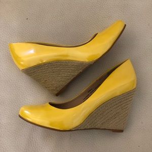 Yellow Patent Cork Wedges